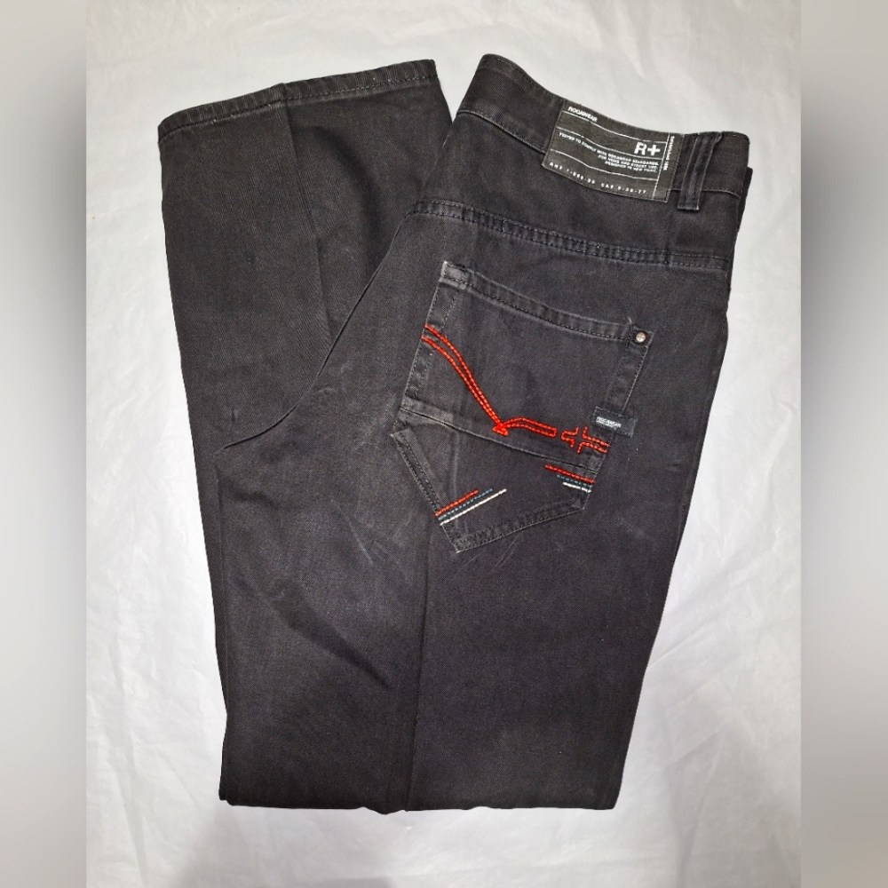 Rocawear Denim Jean's Baggy Men's Size 38 x 32 Black Hip Hop Style Embroidered